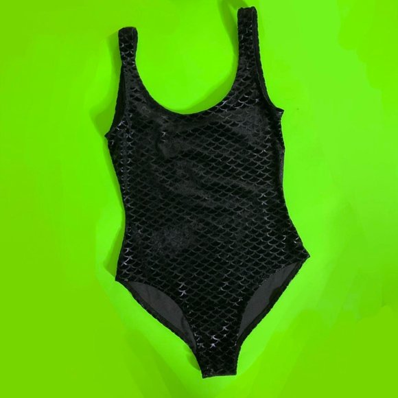 Killstar Tops - Velvet burnout mermaid scale bodysuit in black.